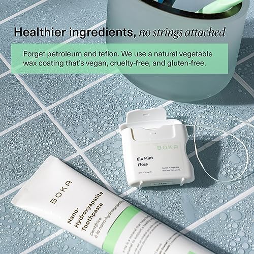 Boka Ela Mint Expandable Woven Dental Floss, Made from Plant-Based Vegetable Wax, Teflon-Free, 30 Yards of Waxed Floss (Pack of 1)