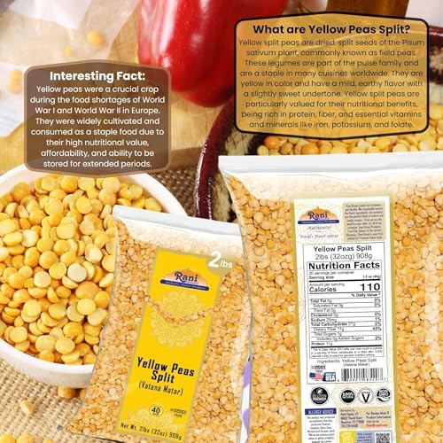 Rani Yellow Peas Split, Dried (Vatana, Matar) 32oz (2lbs) 907g ~ All Natural | Vegan | Gluten Friendly | Product of USA