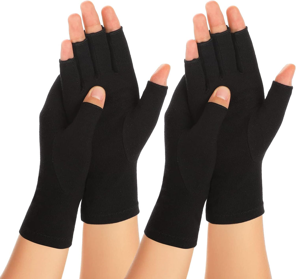 Zexhoor 2 Pairs Arthritis Compression Gloves for Women Men, Carpal Tunnel Pain Relief, Fingerless Gloves for Typing and Daily Work