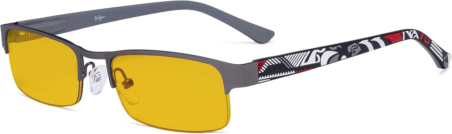 Eyekepper Blue Light Blocking Computer Glasses with Amber Filter Lens - Anti Radiation Anti Glare UV Rays Reduces Eyestrain Half-rim Eyeglasses Men Women Gunmetal/Grey
