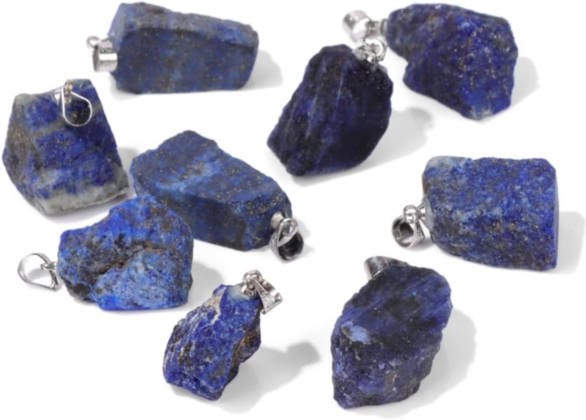 10pcs Irregular Raw Natural Lapis Lazuli Rock Stone Pendant Healing Crystal Chakra Gemstone Charm for Jewelry Making DIY Necklace Earrings Accessories Reiki