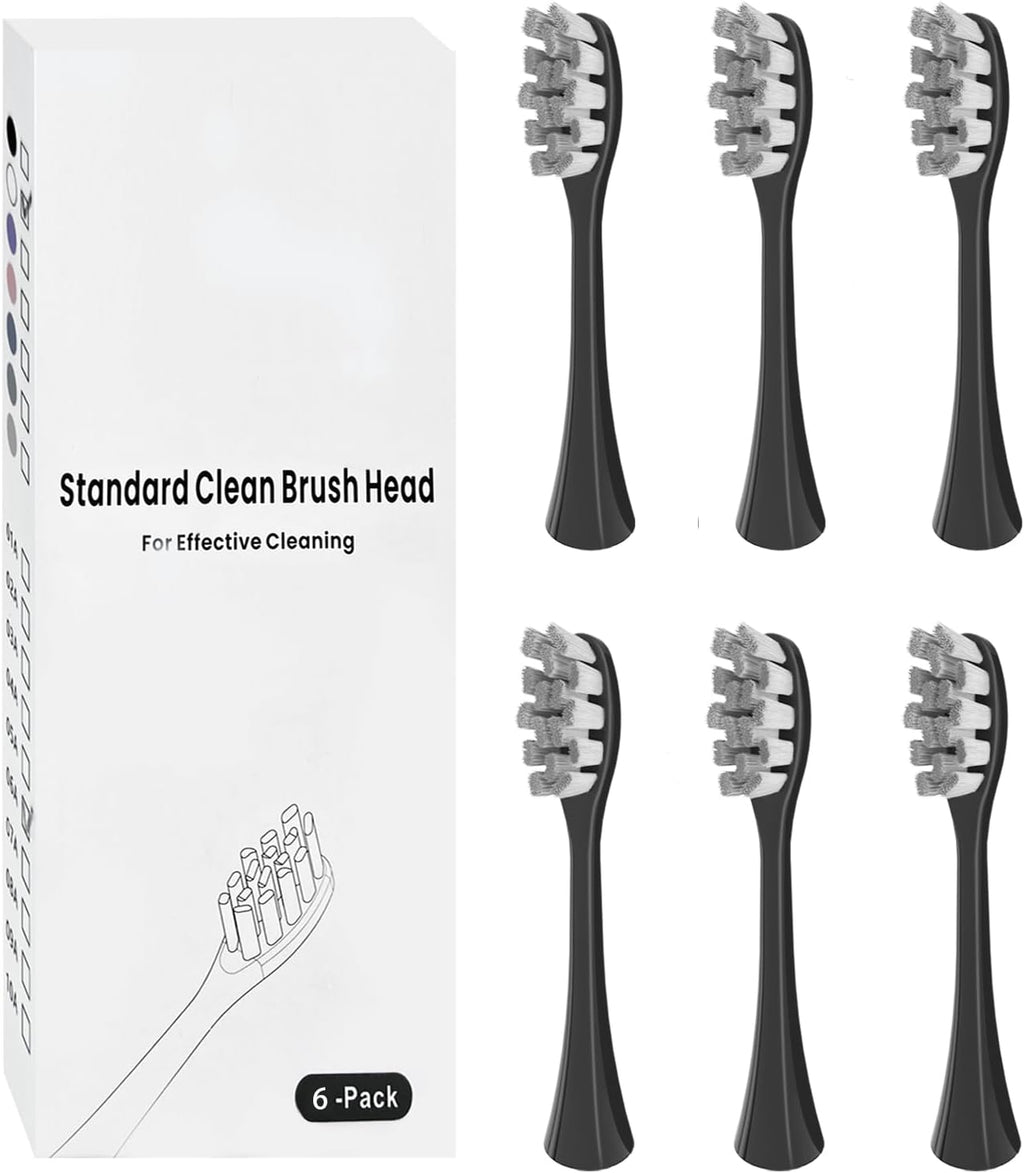6 Pack Replacement Brush Heads Compatible With Oclean Electric Toothbrush for Spark, Flow, X Pro, X Elite, X Digital, X Lite, X10, X Ultra, Air2, F1 (Black)