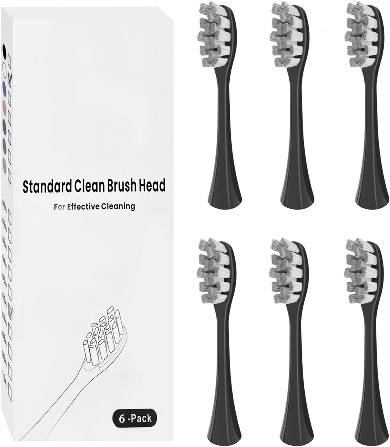 6 Pack Replacement Brush Heads Compatible With Oclean Electric Toothbrush for Spark, Flow, X Pro, X Elite, X Digital, X Lite, X10, X Ultra, Air2, F1 (Black)