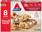 Atkins Chocolate Almond Caramel Protein Meal Bar, High Fiber, 15g Protein, 1g Sugar, 3g Net Carbs, Meal Replacement, Keto Friendly, 8 Count