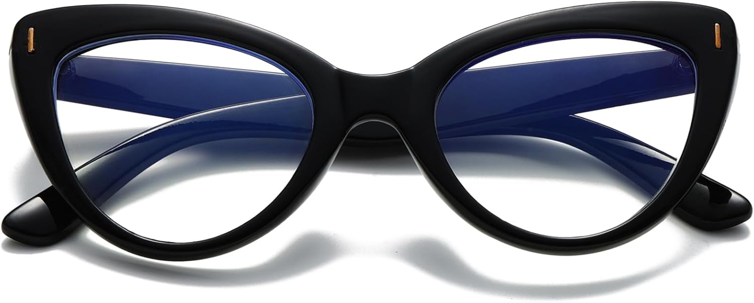 Viseng Womens Oversized Cateye Reading Glasses Blue Light Computer Glasses Stylish Reader (black +2.5)