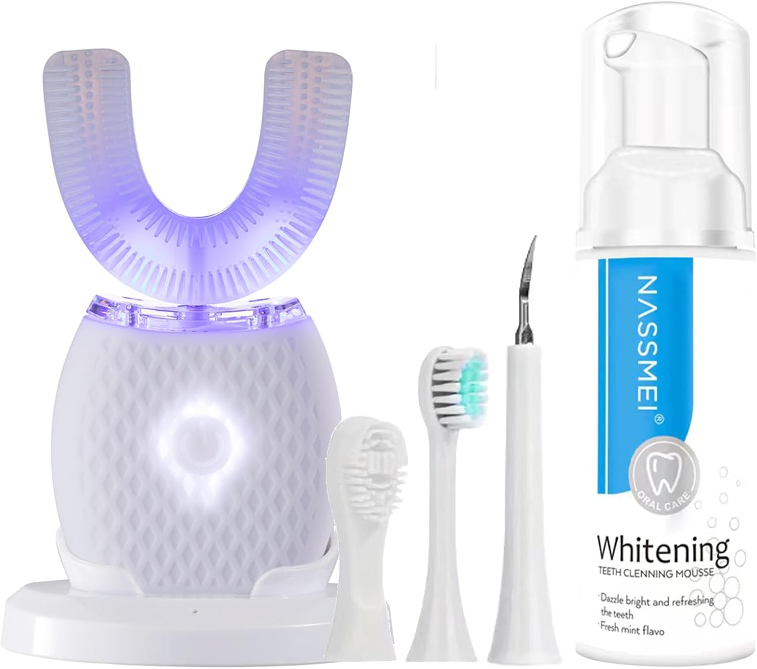 Automatic Toothbrush for Adults Ultrasonic Toothbrush with Soft Bristles Rechargeable Portable 30'' Automatic Timer Wireless Charging Washable Dual-Use for Travel Home (White)