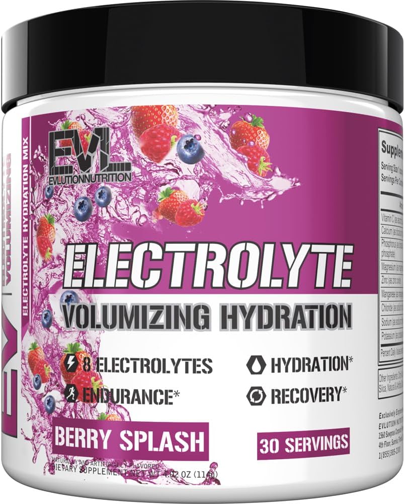 Evlution Ultimate Electrolytes Powder Hydration Drink - Quick Replenishing Hydration Powder Drink Mix with 8 Key Electrolytes and Antioxidants - Vegan Gluten Free Keto Friendly Blend (Berry Splash)