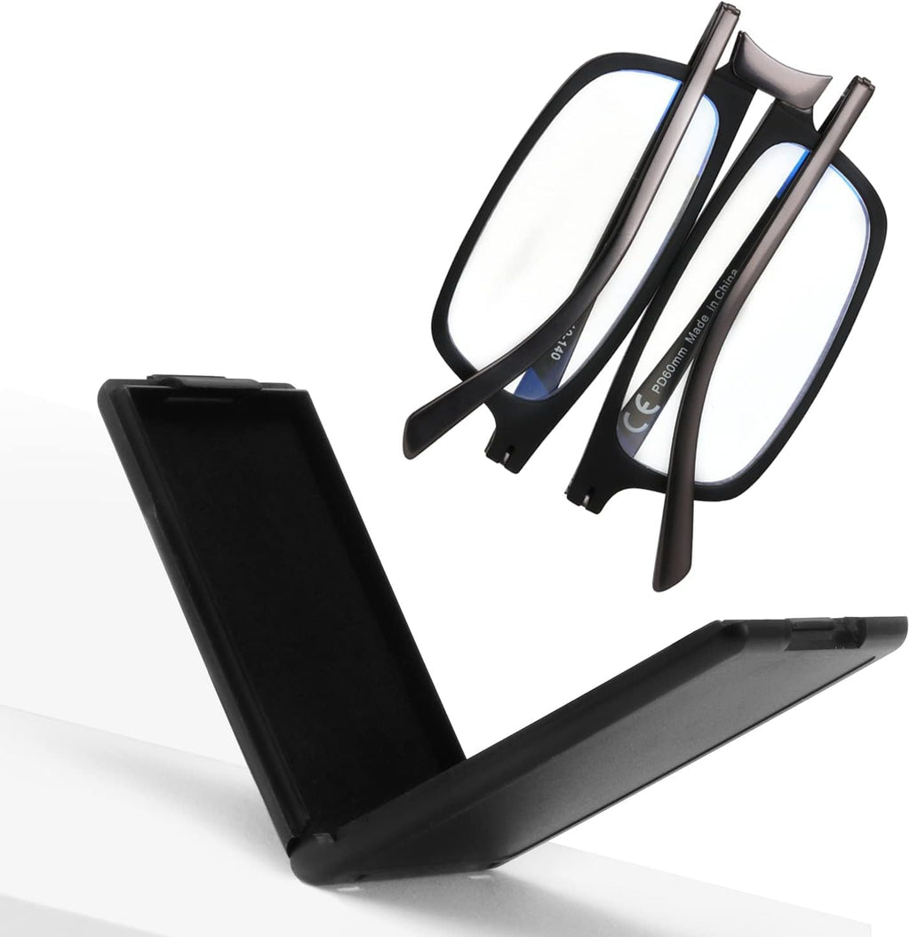 SKYOAK Evolved Folding Reading Glasses For Women Men Blue Light Blocking Anti UV Eyestrain Foldable Portable Compact Readers with Flat Hard Case Pocket Computer glasses 1.75 BLACK