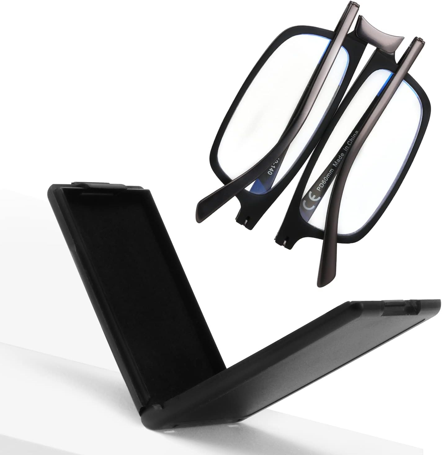 SKYOAK Evolved Folding Reading Glasses For Women Men Blue Light Blocking Anti UV Eyestrain Foldable Portable Compact Readers with Flat Hard Case Pocket Computer glasses 1.75 BLACK