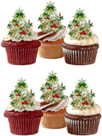 24 X Pre-cut Christmas Tree Edible Stand Up Wafer Paper Cupcake Toppers