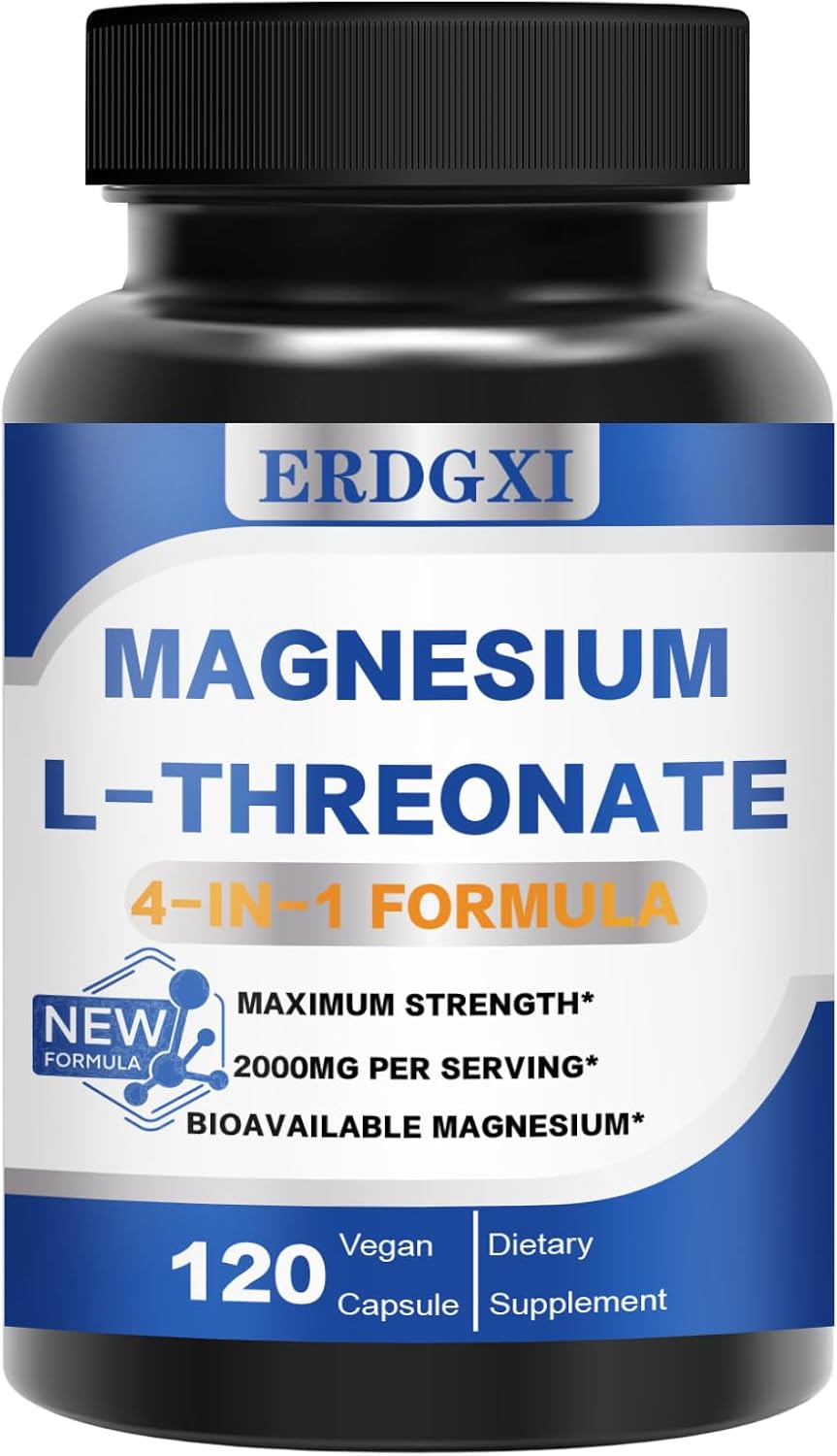 Magnesium L-threonate Supplement 2000mg,Magnesium Threonate with Vitamin C & Vitamin D3,High-Absorption,Max Potency,Support Clarity,Zzz &Immune,Non-GMO & Gluten Free,120 Capsules (Pack of 1)