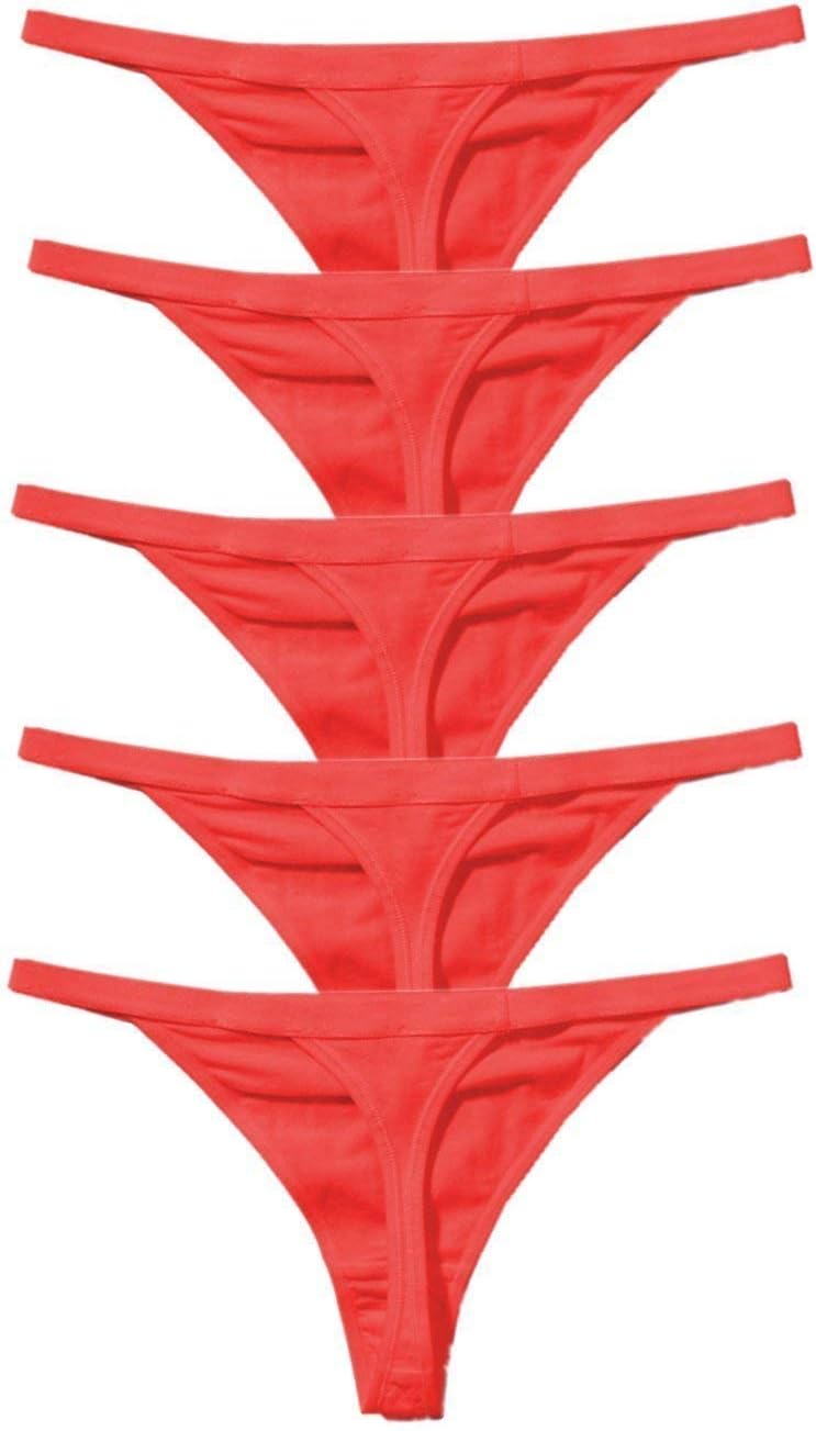 5 Pack Womens Panties Cotton Spandex Thongs Underwear G-Strings,Red,Medium