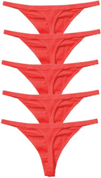 5 Pack Womens Panties Cotton Spandex Thongs Underwear G-Strings,Red,Medium