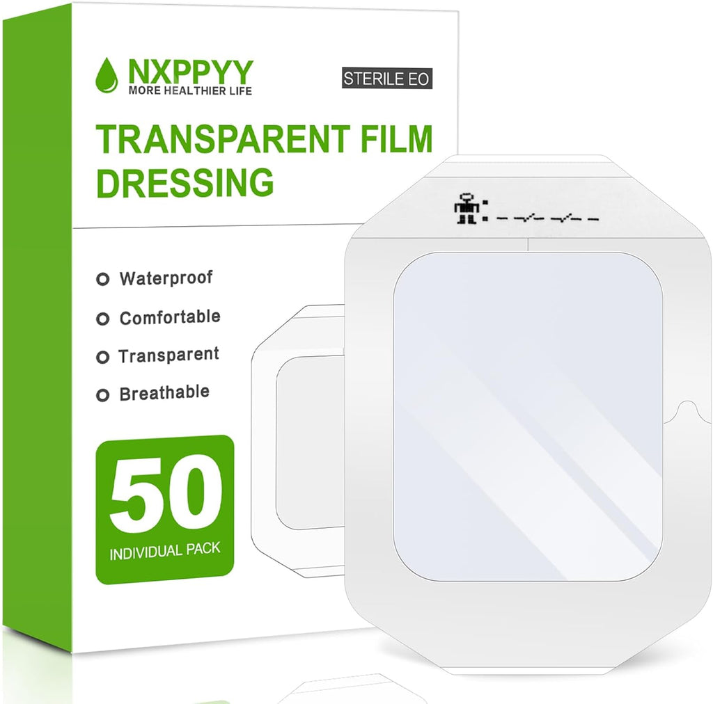 50Pack Transparent Film Dressing - 4" x 4.75" Waterproof Bandages for Wounds, Wound Dressing for Swimming, Post Surgical Shower, IV Shield, Tattoo Aftercare Wound Care, Adhesive Patches