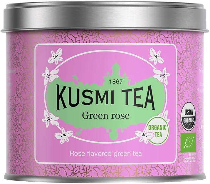 Kusmi Tea - Green Rose - Organic Green Tea With Natural Rose Flavores - 100% Organic Blend of Green Tea - Loose Leaf Tea - Tin Box of 3.5 oz - Quantity for about 50 cups