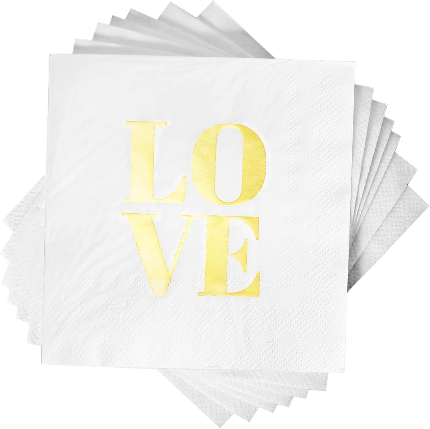 100 Pack of 'Love' White and Gold Wedding Napkins - Disposable Party Napkins for Cocktail, Bar, Bachelorette, Engagement and Beverage Events