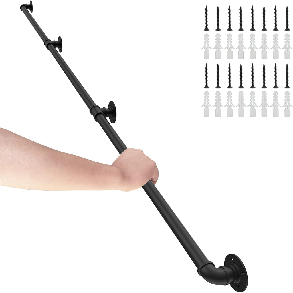 11Feet Industrial Pipe Stair Handrail，Staircase handrail for Outdoor and Indoor Stairs Loft Porch HandRail ，Bathtub Grab Bars Handrails, (Rustic/Matte Black),Easy for Installation，Modern Look