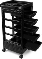 Beauty Salon Trolley Cart With Wheels, Rolling Stations with 5 Removable Drawers, Hair Cart for Hair Stylist, for Barbershop, Beauty Salon,Tattoo(Black)