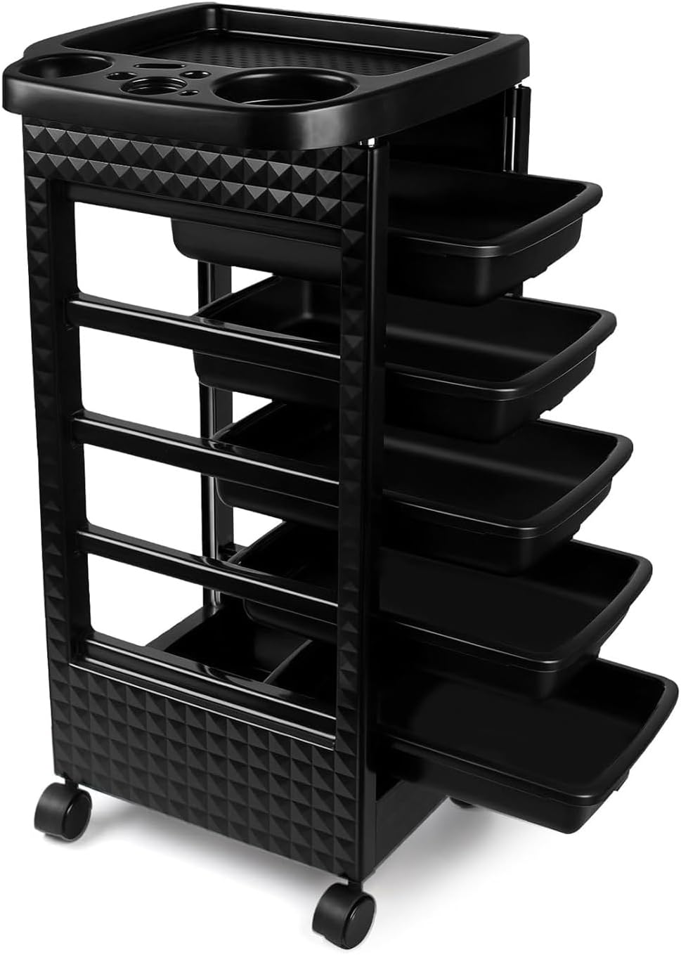 Beauty Salon Trolley Cart With Wheels, Rolling Stations with 5 Removable Drawers, Hair Cart for Hair Stylist, for Barbershop, Beauty Salon,Tattoo(Black)