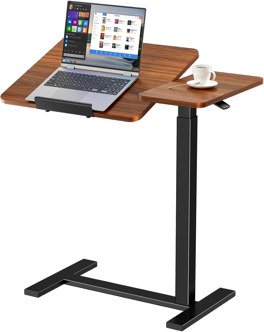 Sweetcrispy Small Standing Desk Rolling Table Adjustable Height, Laptop Mobile Stand with Wheels, Portable Computer Workstation with Tiltable Desktop for Teacher Classroom Home Office, Brown