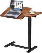 Sweetcrispy Small Standing Desk Rolling Table Adjustable Height, Laptop Mobile Stand with Wheels, Portable Computer Workstation with Tiltable Desktop for Teacher Classroom Home Office, Brown