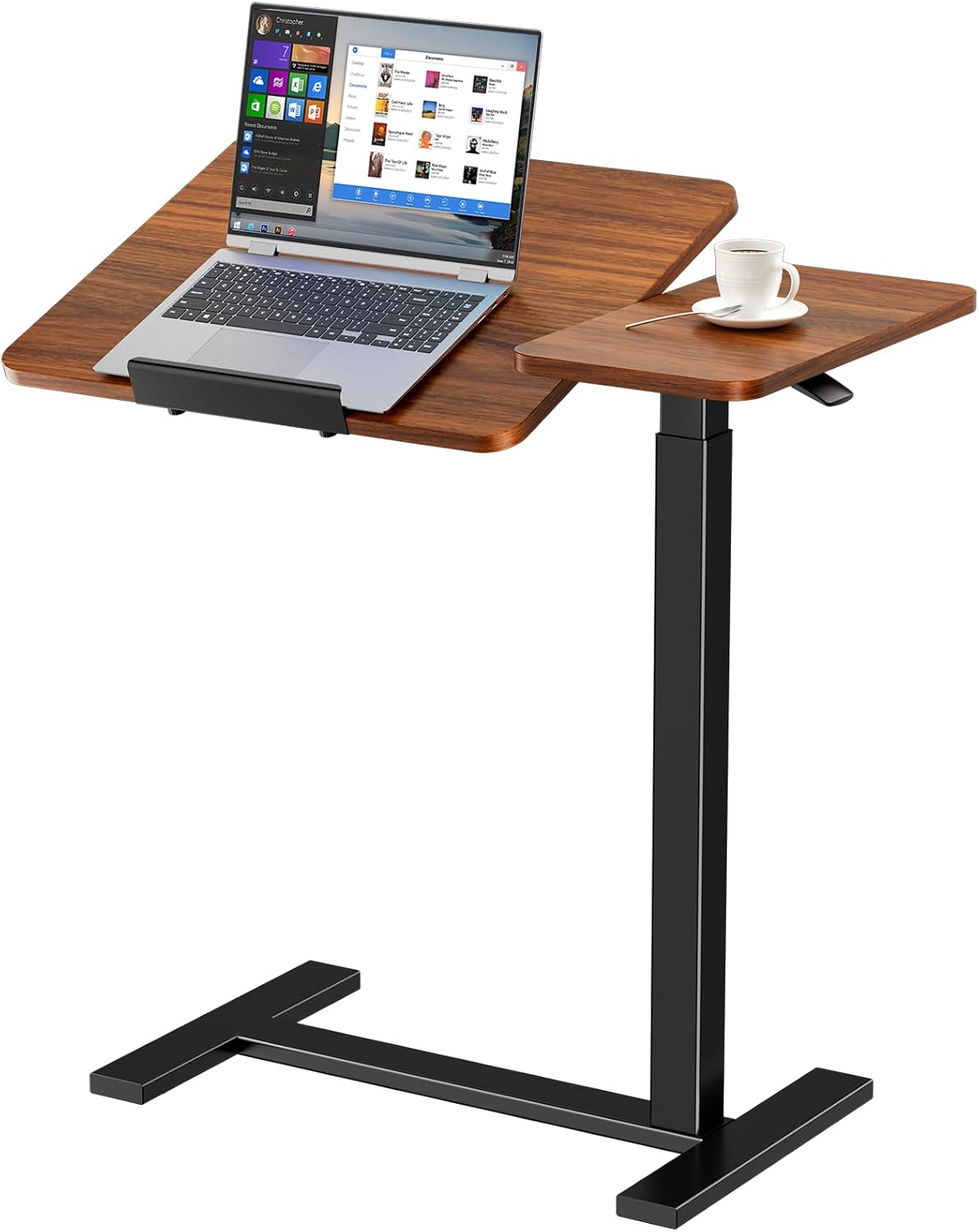 Sweetcrispy Small Standing Desk Rolling Table Adjustable Height, Laptop Mobile Stand with Wheels, Portable Computer Workstation with Tiltable Desktop for Teacher Classroom Home Office, Brown