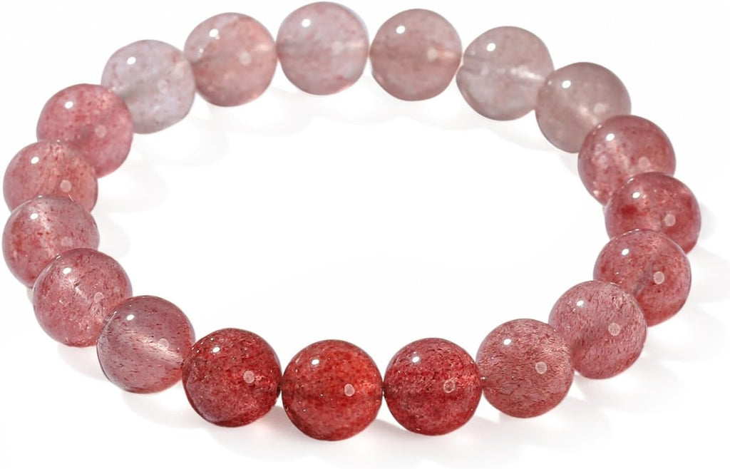 Natural Gemstones Stretch Bracelets Strawberry Quartz Bracelet for Women Lucky Energy Protection Gifts, Gradient Pink