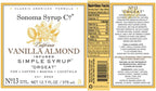 Sonoma Syrup Co. Vanilla Almond Infused Simple Syrup 12.7 fl oz | for Cocktails, Tea, and Baking | Hand Crafted in the USA