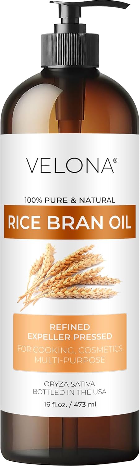 velona Rice Bran Oil 16 Fl Oz | 100% Pure and Natural Carrier Oil | Refined, Expeller Pressed | Cooking, Face, Hair, Body & Skin Care | Use Today - Enjoy Results