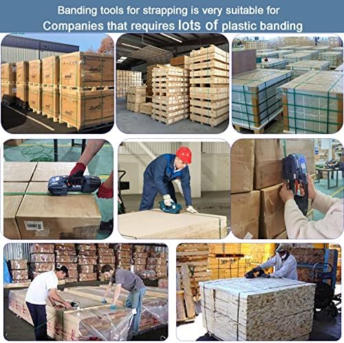 HIGHTOP Electric Strapping Machine JDC1316 for 1/2-5/8 Inch PP PET Strap Automatic Strapping Tool 2X4000mAh Battery Handheld Banding Tools for Plastic Packaging Strapping Tensioner Baler for Pallet