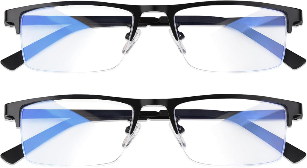 Blue Light Blocking Glasses, Lightweight Metal Half Frame Computer Reading/Gaming/TV/Phones Glasses,Filter UV Ray/Computer Glare with Spring Hinge Eyeglasses(2PCS Black)