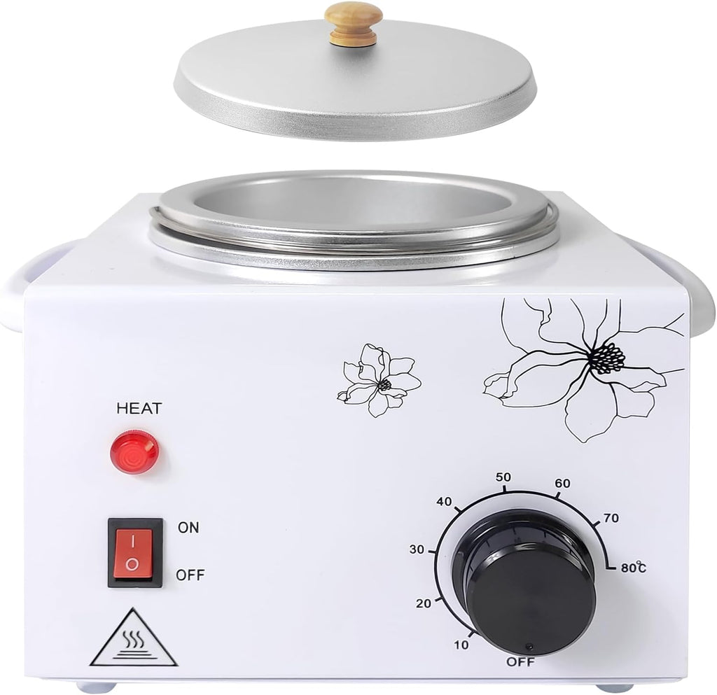 Portable Wax Warmer Machine for Painless Hair Removal, Women Men Professional Wax Heater with Adjustable Temperature Set, 20pcs Sticks (White - Single Pot)
