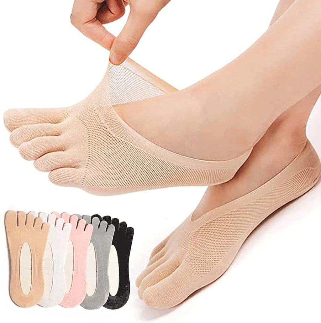 5 Pairs Sock Align Toe Socks for Bunion, No Show Low Cut Five Finger Orthopedic Compression Socks For Women (Toe Socks-B)