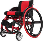 Lightweight Aluminum Alloy Wheelchair with Handbrakes and Quick Release Rear Wheels Shock Absorber Folding Trolley Disabled Elderly Driving