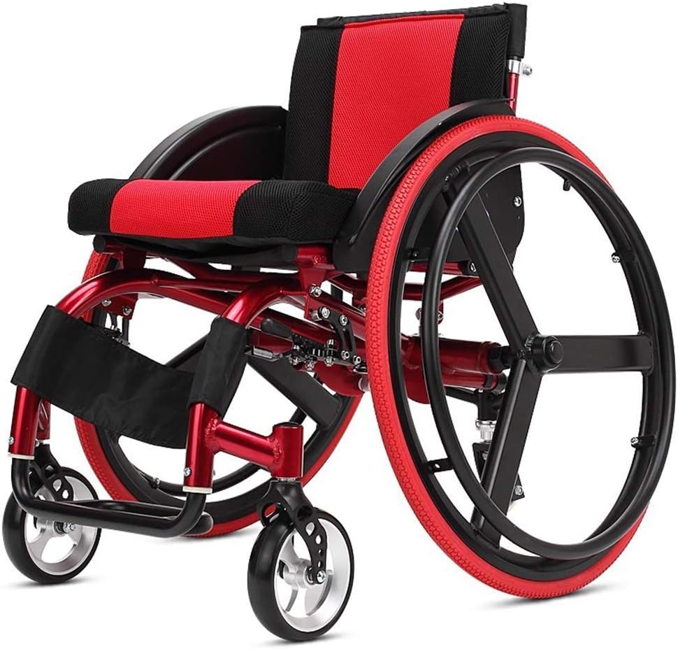 Lightweight Aluminum Alloy Wheelchair with Handbrakes and Quick Release Rear Wheels Shock Absorber Folding Trolley Disabled Elderly Driving