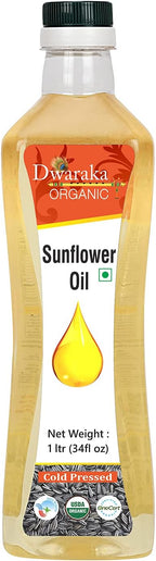 Dwaraka Organic - Cold Pressed Sunflower Oil, 1L, 33 Fl Oz, Healthy, Organic, Non GMO, All Natural