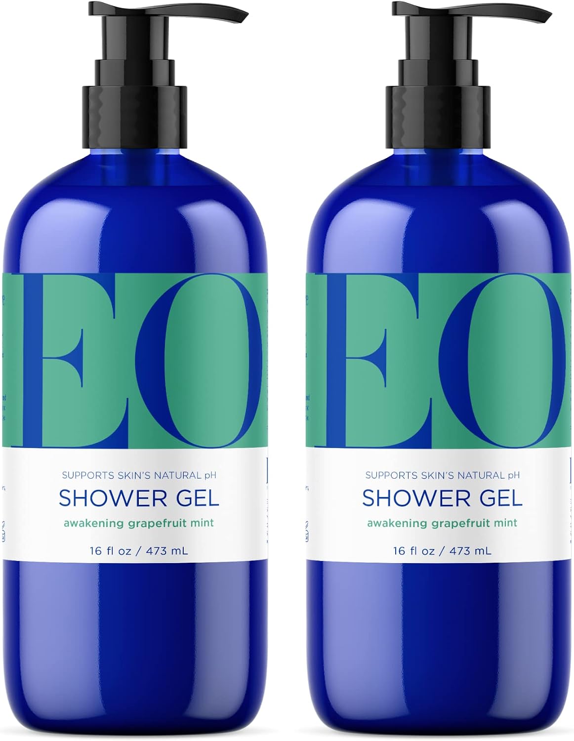 EO Shower Gel Body Wash, 16 Ounce (Pack of 2), Grapefruit and Mint, Organic Plant-Based Skin Conditioning Cleanser with Pure Essentials Oils