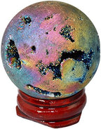 SUNYIK Rainbow Titanium Coated Druzy Geode Sphere Ball,Crystal Quartz Agate Ball,Healing Sculpture Figurine for Easter Day