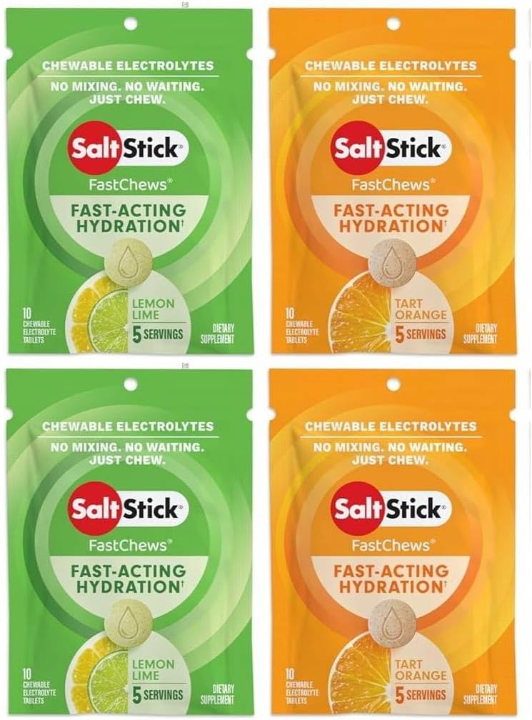 SaltStick FASTCHEWS® Resealable, Variety 4 Pack of Tart Orange & Zesty Lemon-Lime