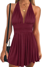 Heysolo Women's Halter Deep V Neck Mini Dress Summer Backless Sleeveless Sexy Party Club Cocktail Dresses