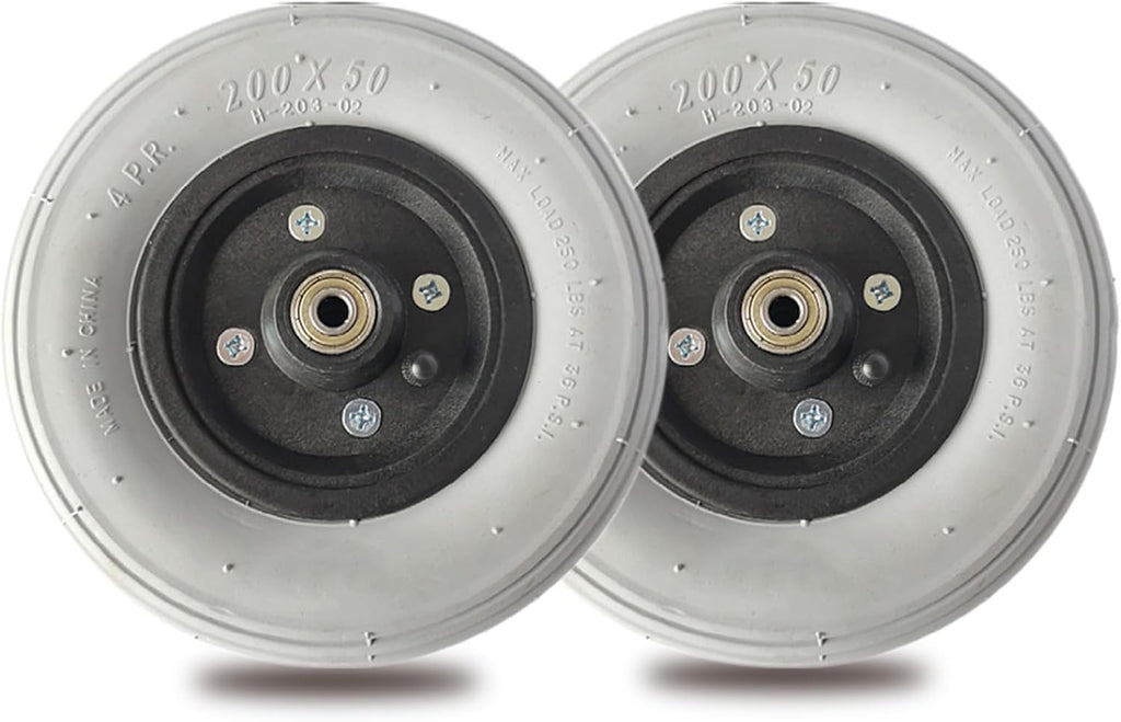 Wheelchair Casters/Wheels (Pair) 8” x 2” (200x50) Pneumatic Tire Wheels with 8mm Bearings for Electric Wheelchair Front Wheels