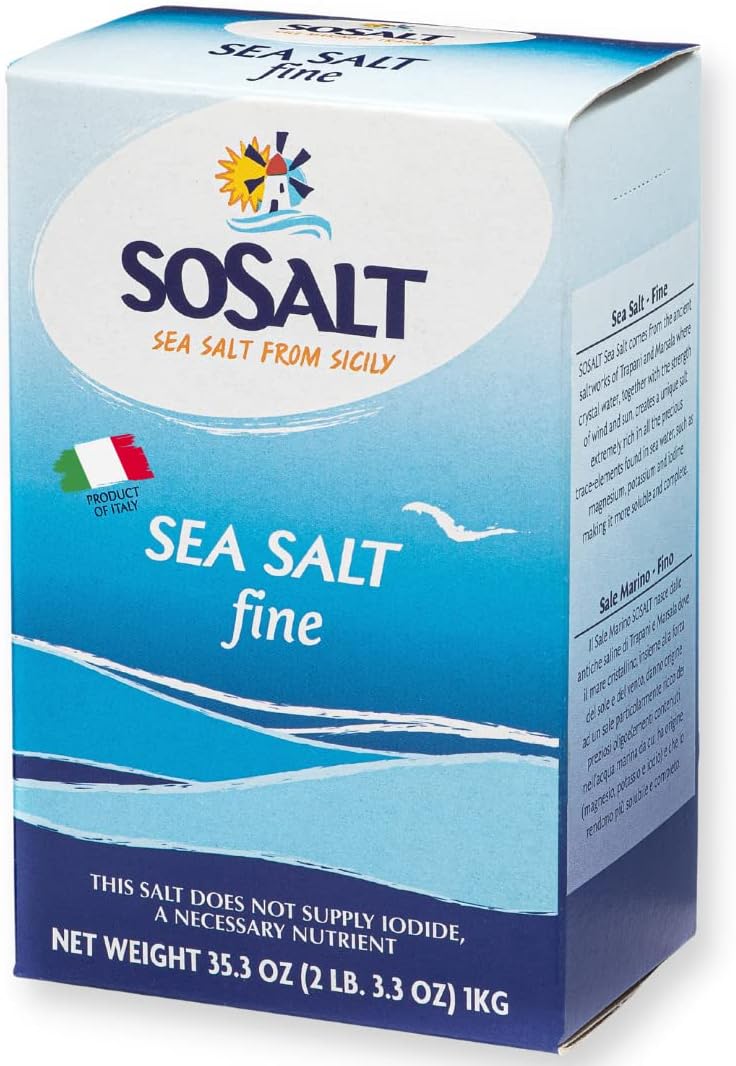 SOSALT Dal Mare di Trapani Fine Natural Sea Salt – Authentic Sicilian Sea Salt Harvested from the Mediterranean, 1 kg (35.3 oz), Unrefined, All-Natural, Non-Iodized Gourmet Salt, Product of Sicily, Italy