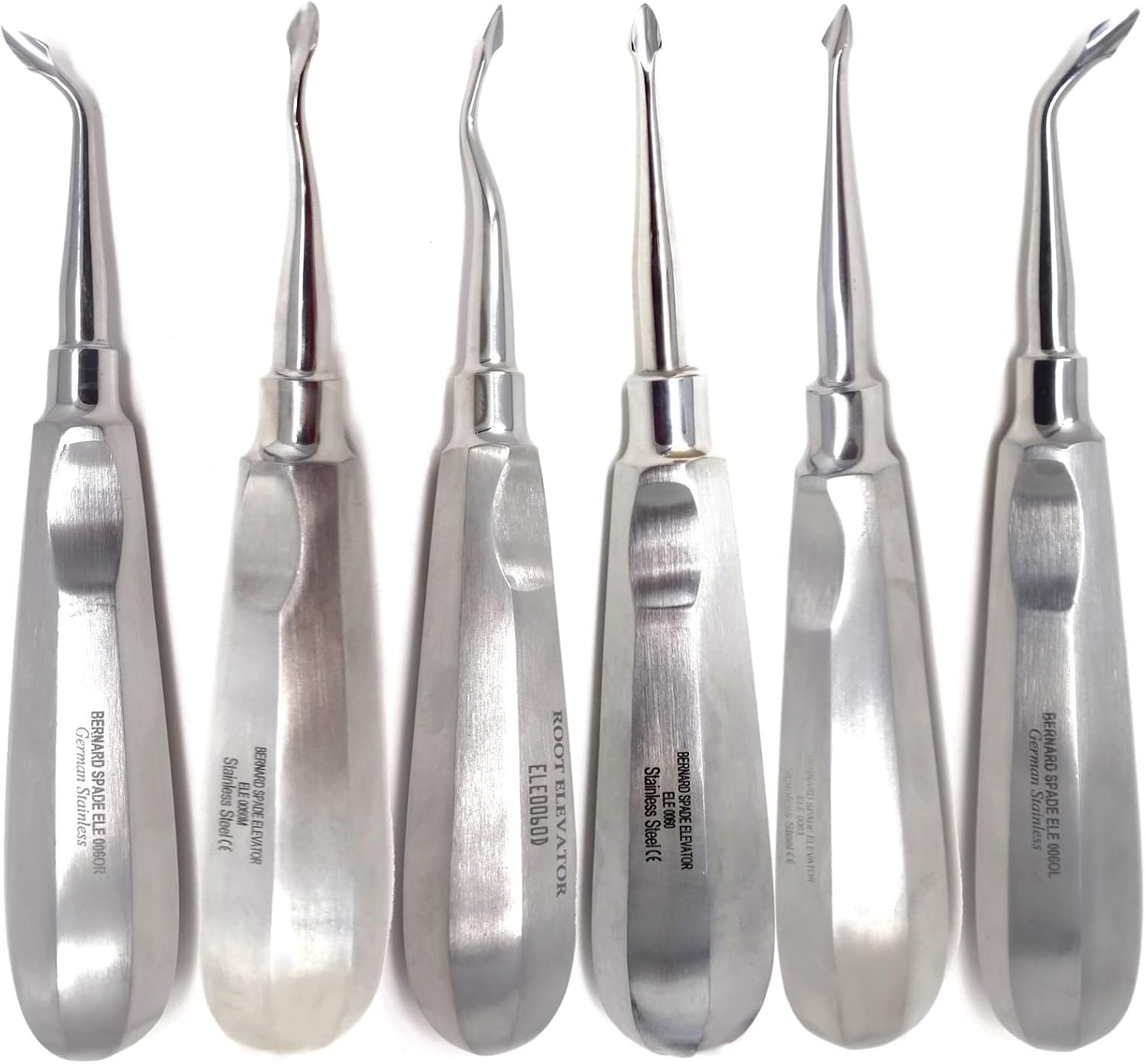 Set of 6 Premium Grade Dental Tooth Surgery Bernard Spade Concave Curved Root Tip Elevators, Stainless Steel Dental Instrument …