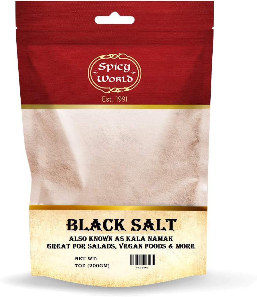 Spicy World Black Salt Powder (Kala Namak Mineral) 7 Oz - Vegan, Pure, Unrefined, Non-GMO & Natural - Perfect for Tofu Scramble, Egg Taste