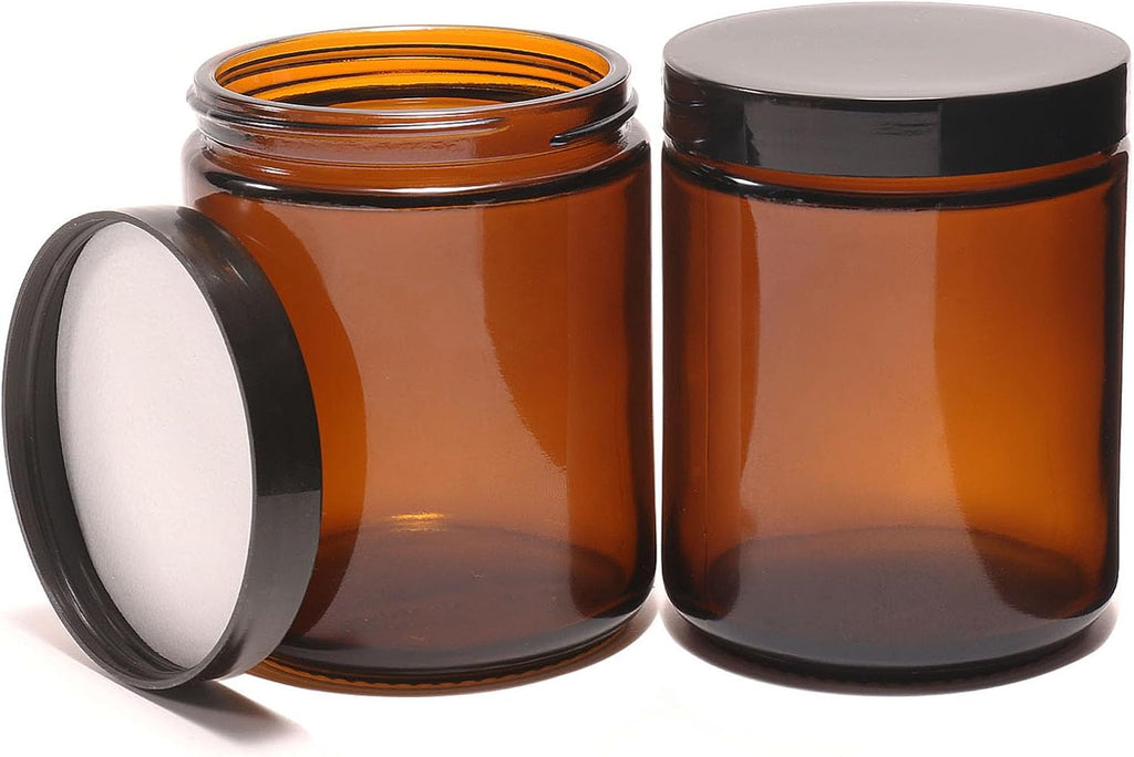 8oz 2pack Thick Glass Jars with black Lids,250g Amber Wide Mouth Empty Travel Toiletries Cosmetic Containers for Sample, Cream, Lotion,Candle,Storage,and Home Organization