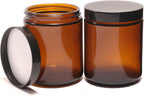 8oz 2pack Thick Glass Jars with black Lids,250g Amber Wide Mouth Empty Travel Toiletries Cosmetic Containers for Sample, Cream, Lotion,Candle,Storage,and Home Organization