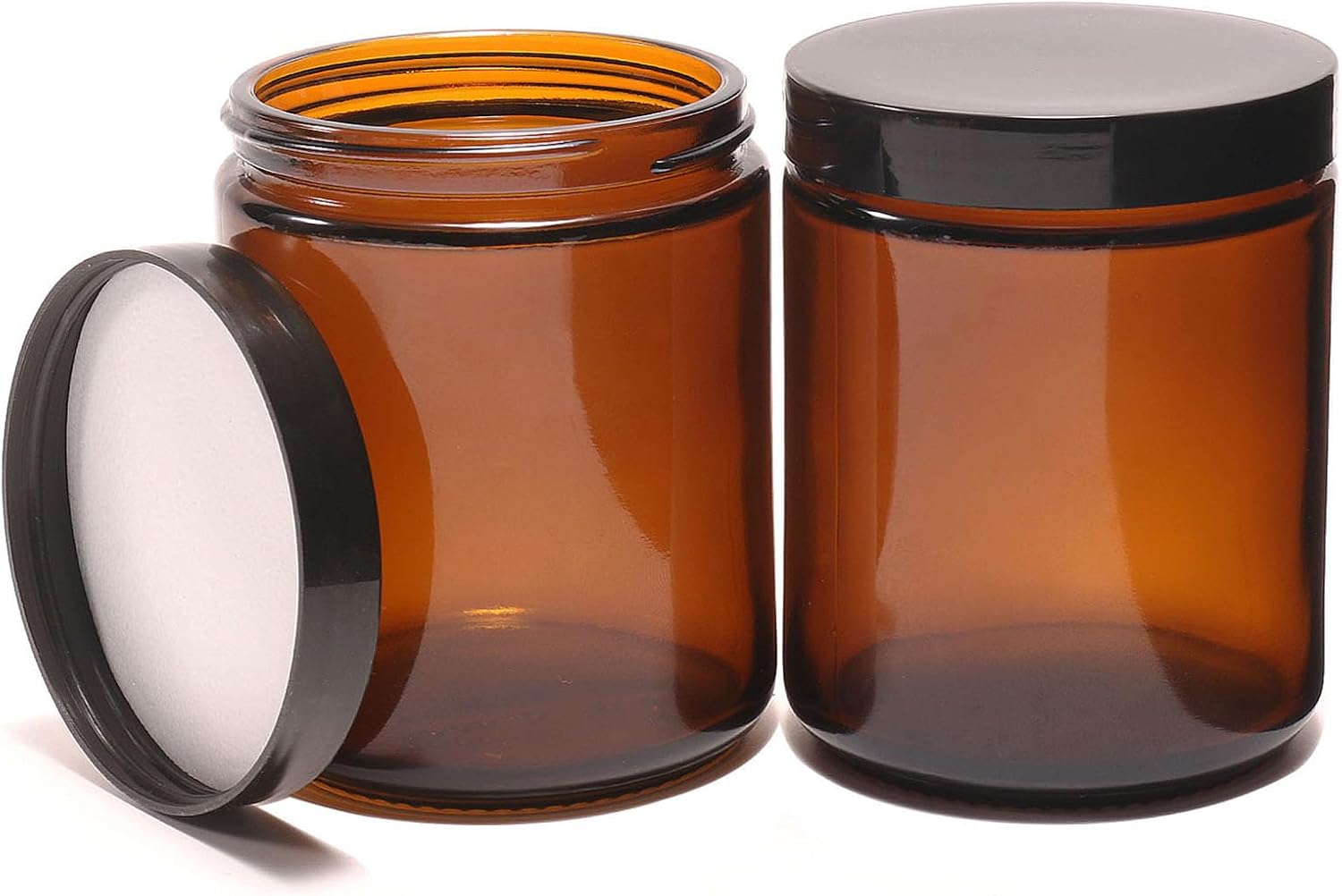 8oz 2pack Thick Glass Jars with black Lids,250g Amber Wide Mouth Empty Travel Toiletries Cosmetic Containers for Sample, Cream, Lotion,Candle,Storage,and Home Organization