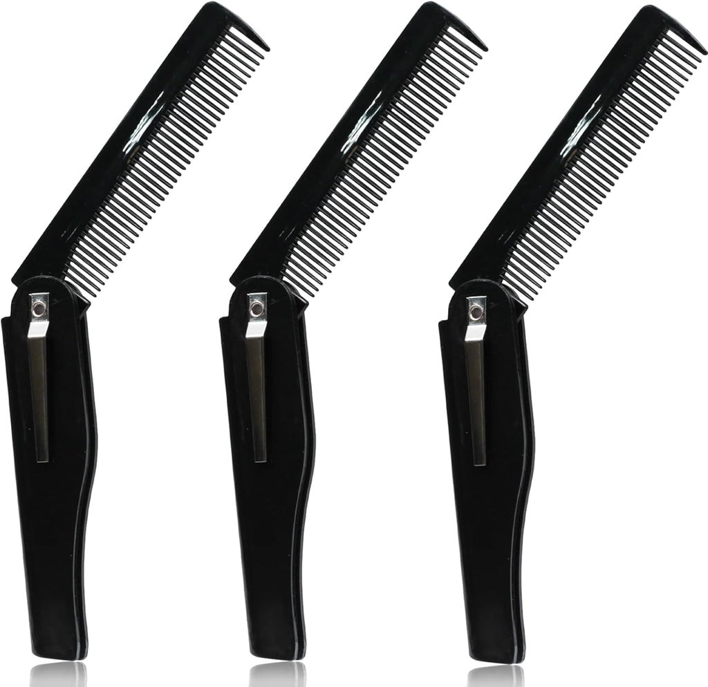 Black Folding Comb for Hair & Beard Grooming, Portable Pocket Comb for Men & Women