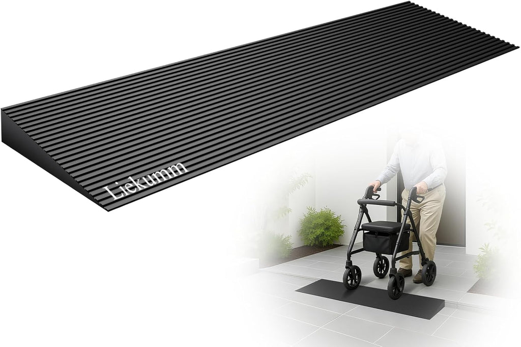 LIEKUMM 1-3/4" Rise Rubber Threshold Ramp for Doorways & Home Steps, 2500 lbs Heavy Duty Wheelchair Door Ramp, Non-Slip Indoor Outdoor Transition, 35.5" Wide, Cuttable