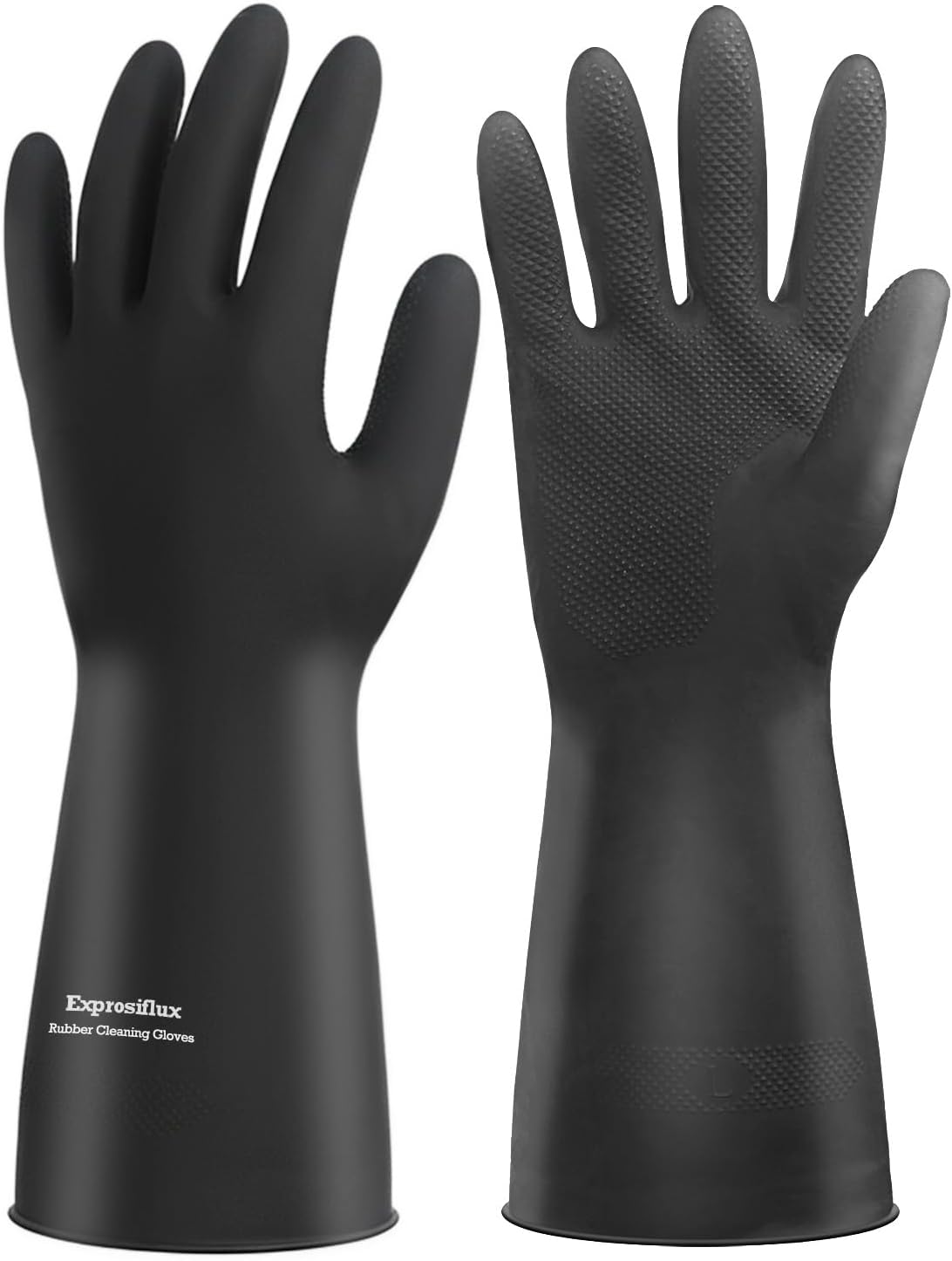 Thick Rubber Cleaning Gloves - 2 Pairs Black Rubber Gloves for Dishwashing Large, Non-Slip Kitchen Gloves for Washing Dishes, Reusable Cleaning Gloves, Waterproof, Heavy-Duty (2P,L)